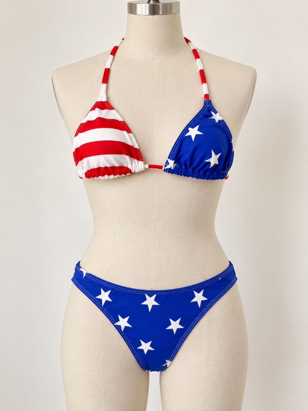 NWT American USA Flag Strappy Bikini Set Women's Size Small Red White Blue